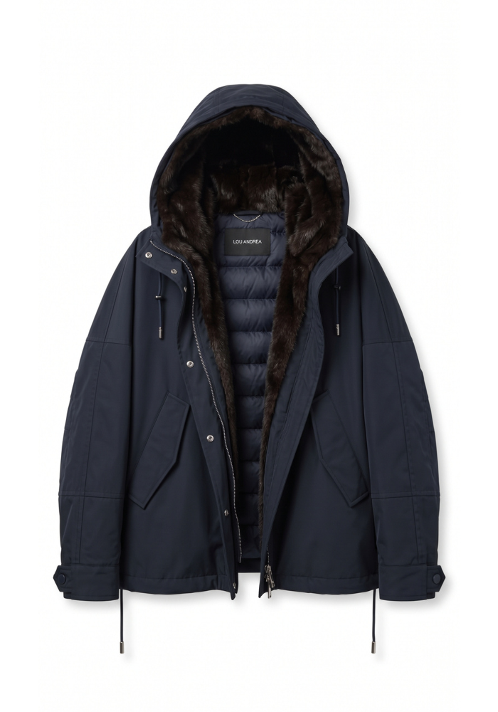 Parka Courte 2-en-1 à Capuche et Fausse Fourrure - Lou Andrea