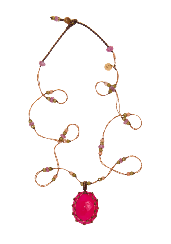 Collier Pendentif Tibétain Rubellite Rose