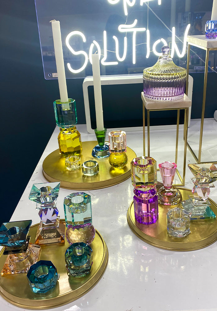 Bougeoir Crystal 5 Etages Facettés Vert Jaune Et Rainbow - Blush Sélection
