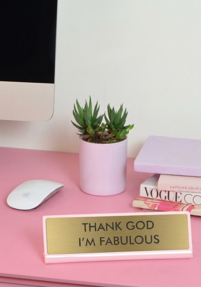 Plaque De Bureau Thank God Im Fabulous - Flamingo Candles