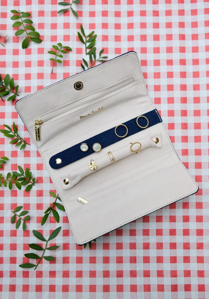 Pochette À Bijoux De Voyage Catherine En Velours Bleu Marine - Sélectionné par Blush