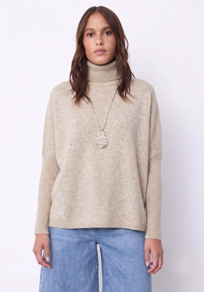 Pull Poncho Cachemire Margareth Beige Chiné - Notshy
