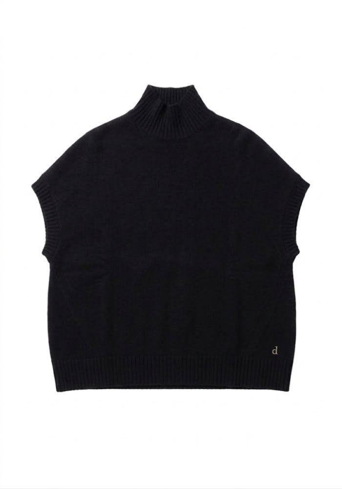 Pull Sans Manche Col Montant Noir