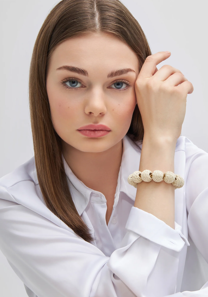 Bracelet Raffia Small Beads Sand - Vanessa Baroni