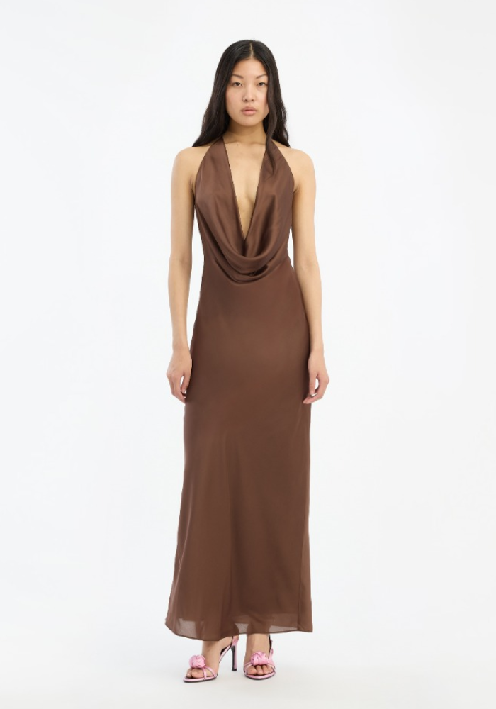 Robe Chiffon Halter Dark Brown - Rotate