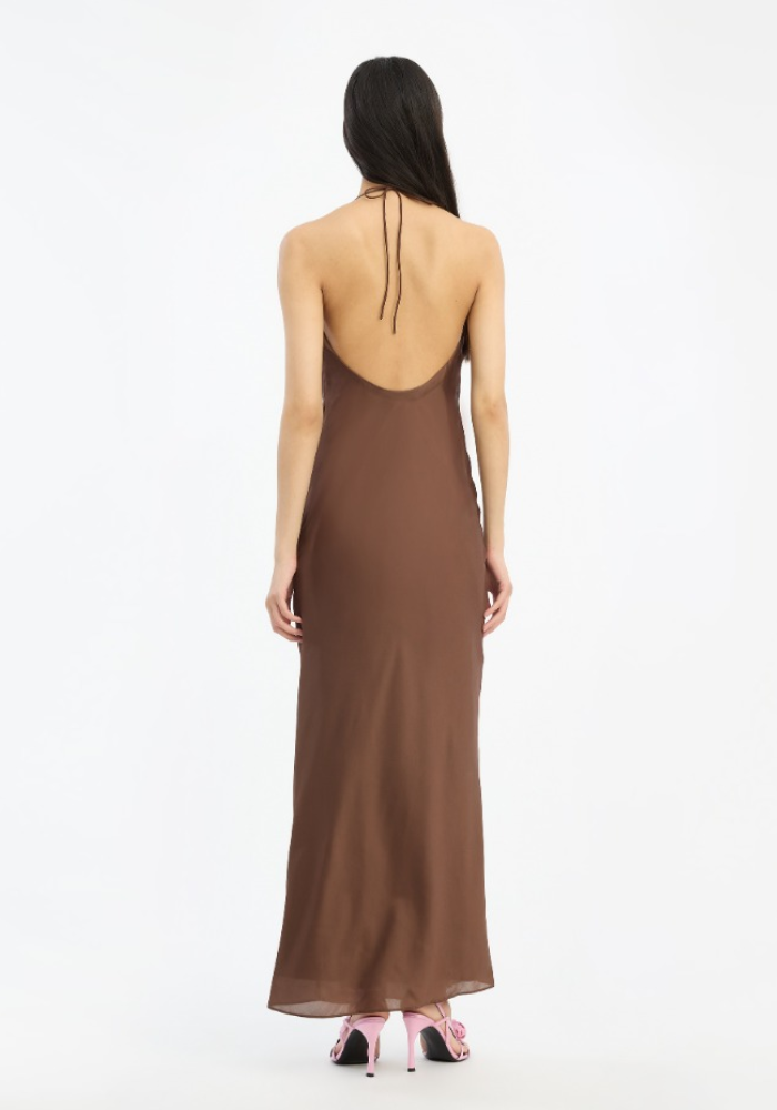 Robe Chiffon Halter Dark Brown - Rotate