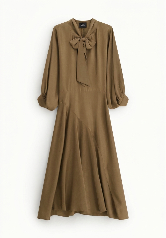 Robe Longue Col À Nouer Kaki - Dixie