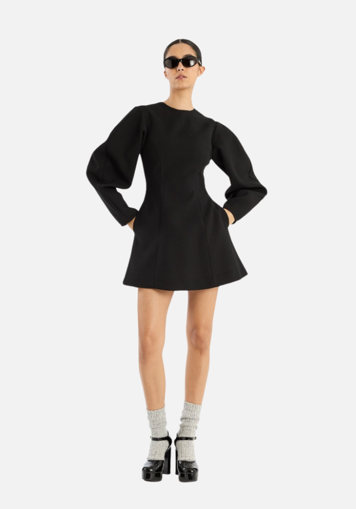 Robe Courte Suiting Flared Noire - Rotate 