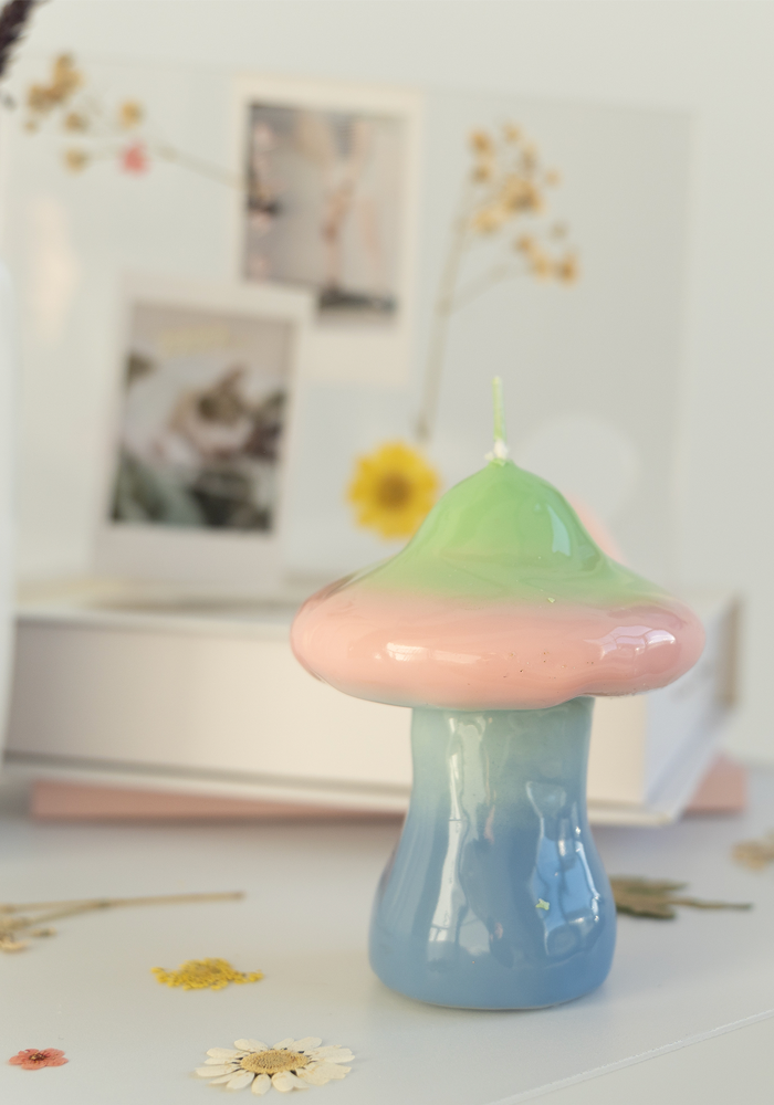 Bougie Mushroom Petit Modèle Bleu Rose Et Vert - Blush Sélection Décoration