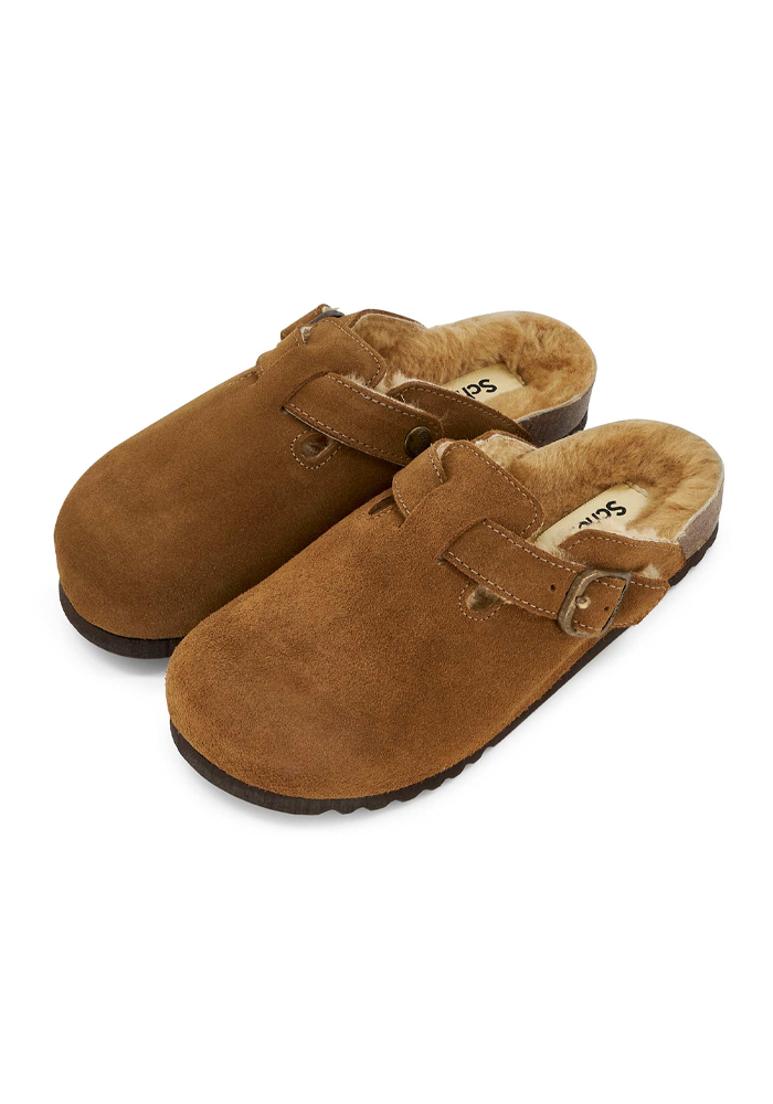 Mules Fae New Suede Et Mouton Taupe - Scholl