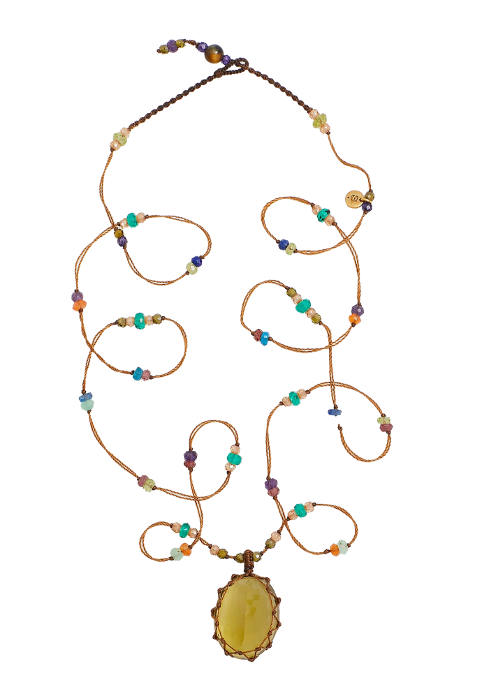Collier Pendentif Tibetain Quartz Olive - Sélectionné par Blush