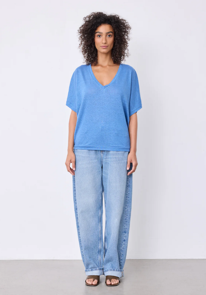 T-Shirt En Lin Sophia Bleu Jean - Notshy