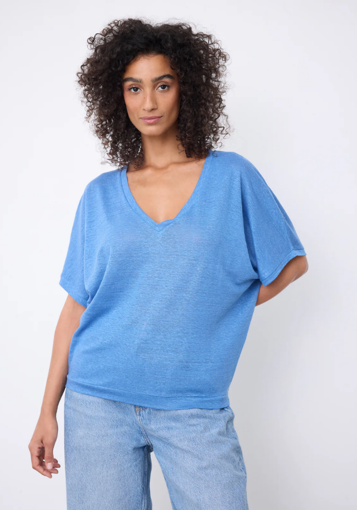 T-Shirt En Lin Sophia Bleu Jean - Notshy