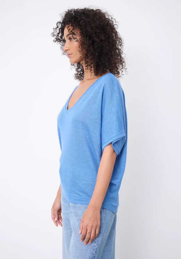 T-Shirt En Lin Sophia Bleu Jean - Notshy