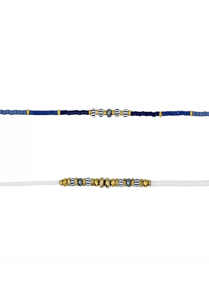 Bracelet 6 Tours Ou Sautoir Wave Slim Bleu - Têtes Blondes