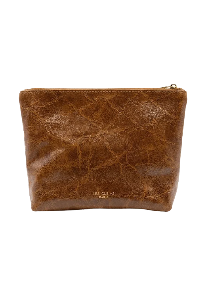 Trousse Nacéria Cuir Vintage Camel - Les Cleias