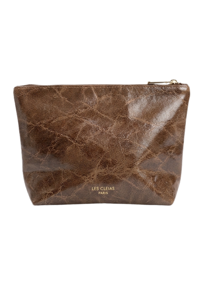 Trousse Nacéria Cuir Vintage Marron Clair - Les Cleias