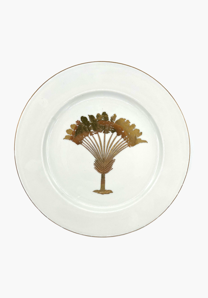 Assiette Grand Modèle En Porcelaine Dattier Doré - Atalus