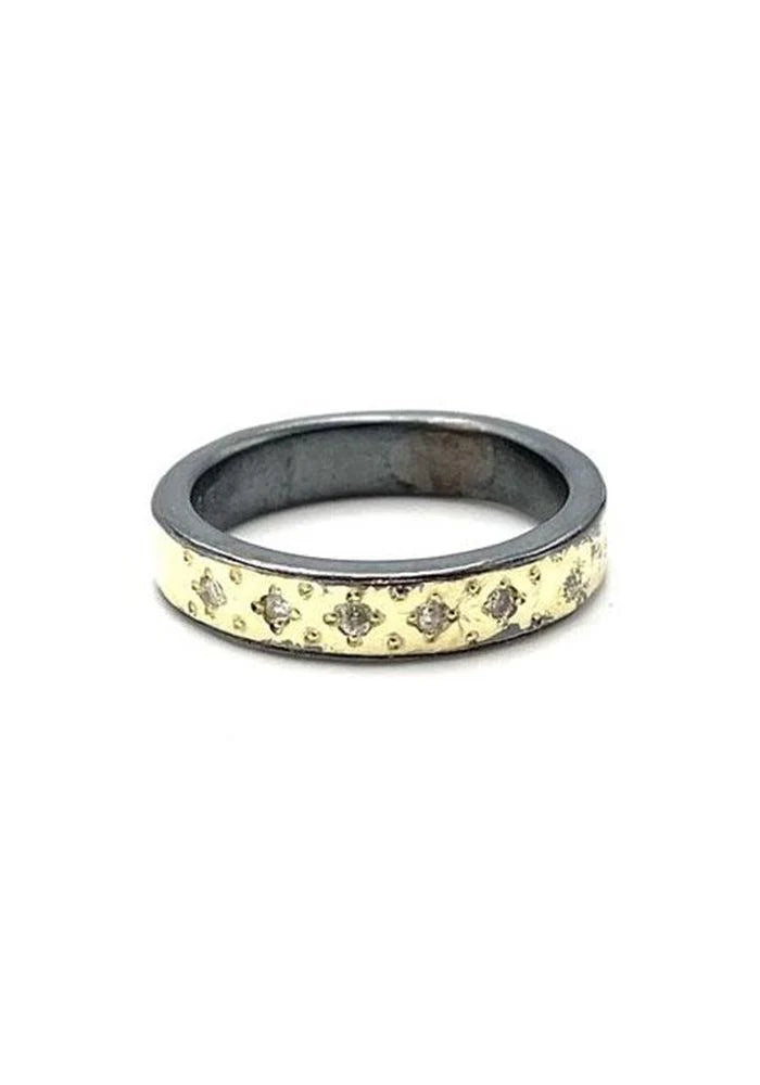 Bague "Wabisabi" Argent Noir Recouvert D'Or & Diamants
