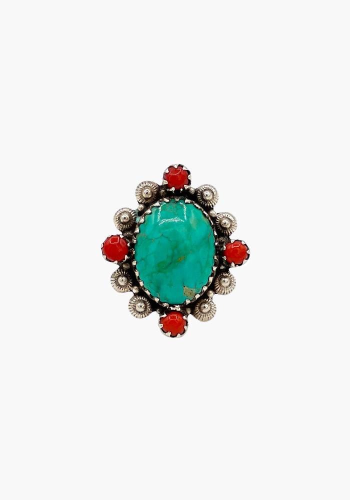 Bague Turquoise Ovale Et Corail - Sélectionné par Blush