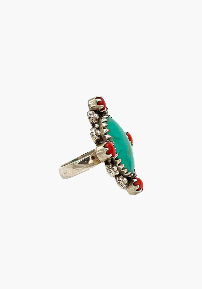 Bague Turquoise Ovale Et Corail - Sélectionné par Blush