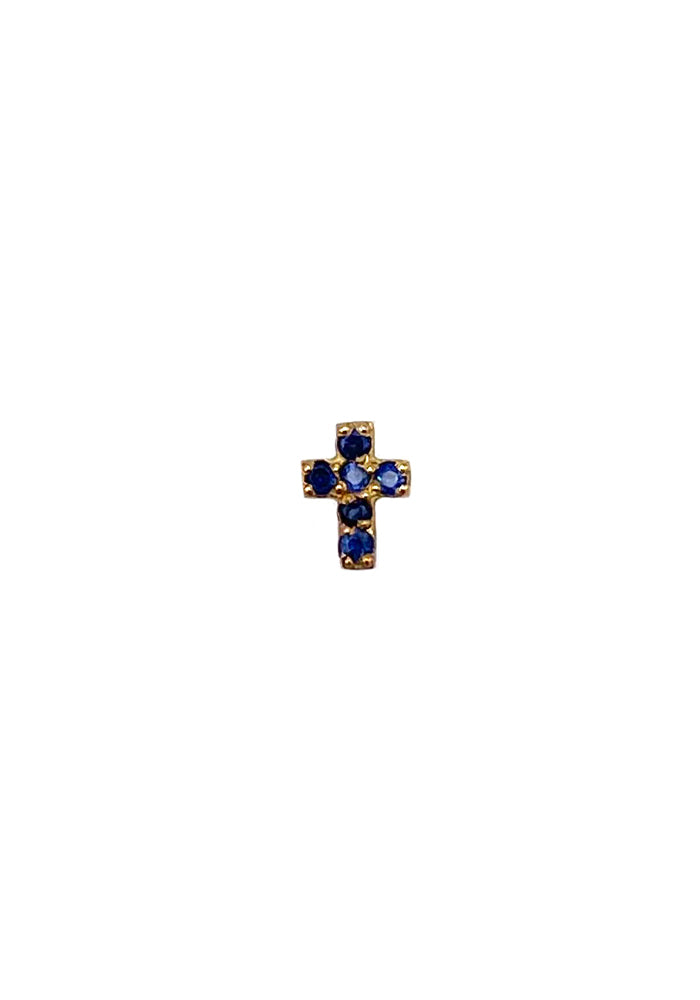 Boucle D'Oreille Mini Croix Saphirs Bleus - Feidt