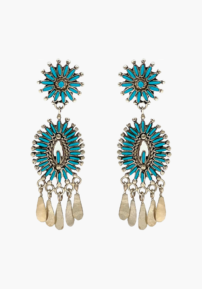 Boucles D'Oreilles Double Fleur Turquoise - Sélectionné par Blush