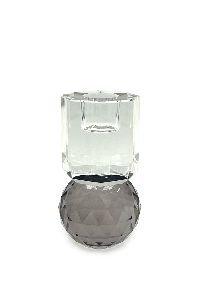 Bougeoir Crystal Tube Transparent Sur Boule Facettée Noire - Blush Sélection Décoration