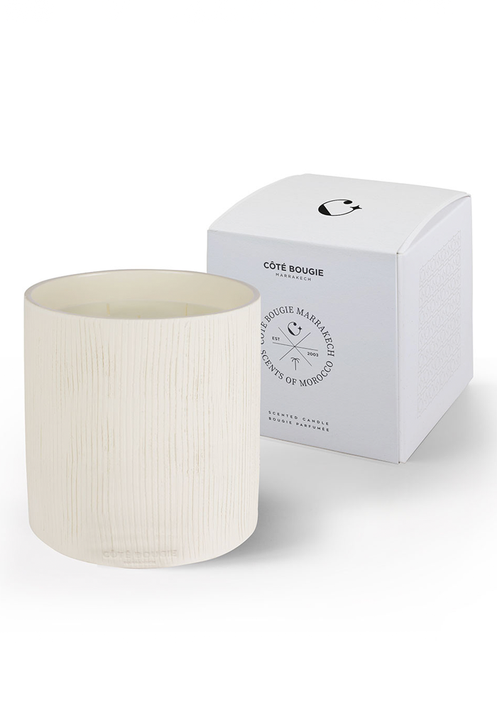 Bougie Céramique Striée Blanche XL - Côté Bougie