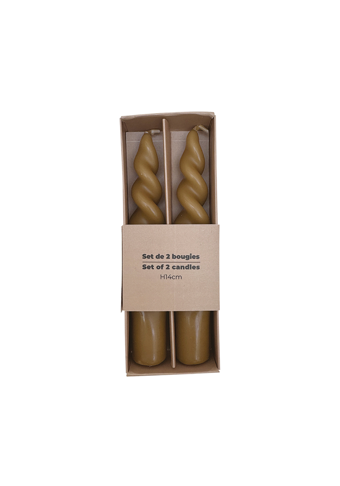 Set De 2 Bougies Courtes Torsadées Kaki - Blush Sélection Décoration