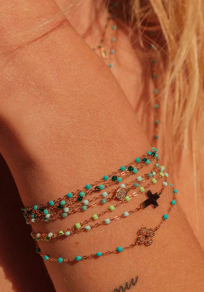 Bracelet Classique Gigi Or Rose Et Résines Turquoise Vert 15cm - Gigi Clozeau