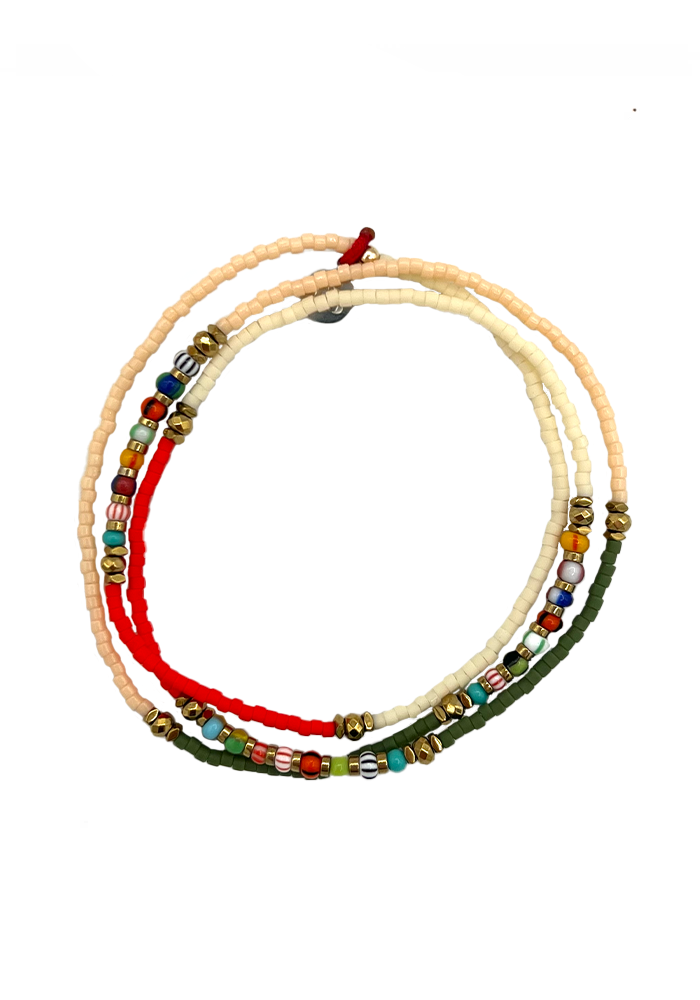 Bracelet 3 Tours Kaki Corail x Blush - Têtes Blondes