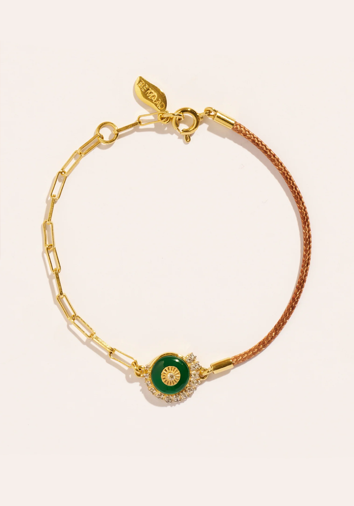 Bracelet Coquillage Cordon Beige Onyx Vert - Be Maad