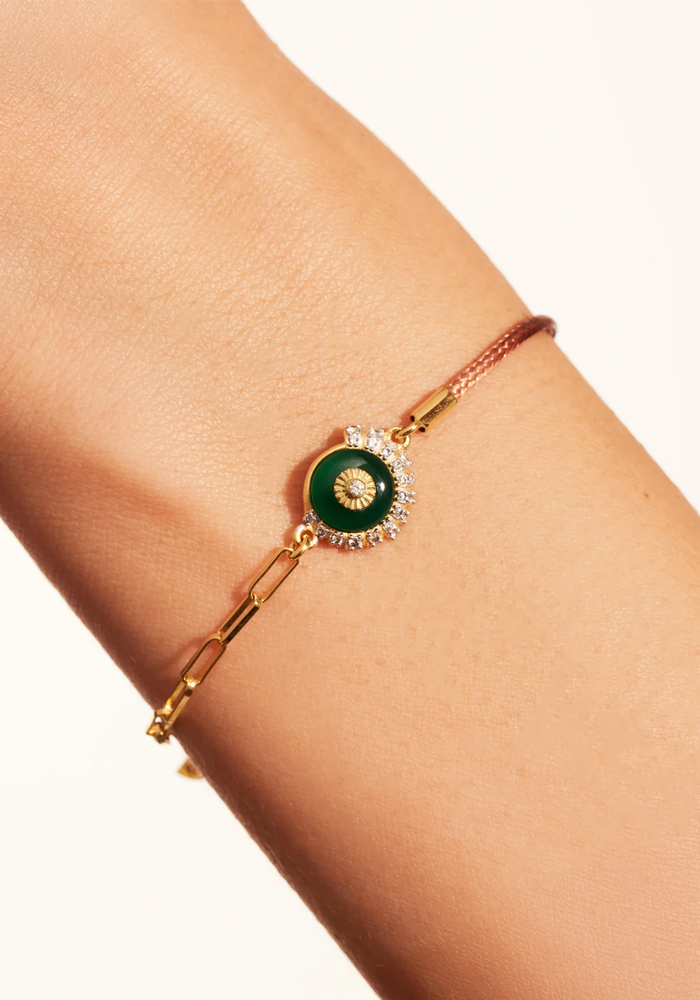 Bracelet Coquillage Cordon Beige Onyx Vert - Be Maad