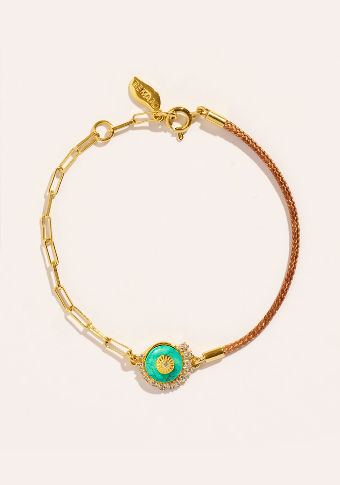 Bracelet Coquillage Cordon Beige Turquoise - Be Maad