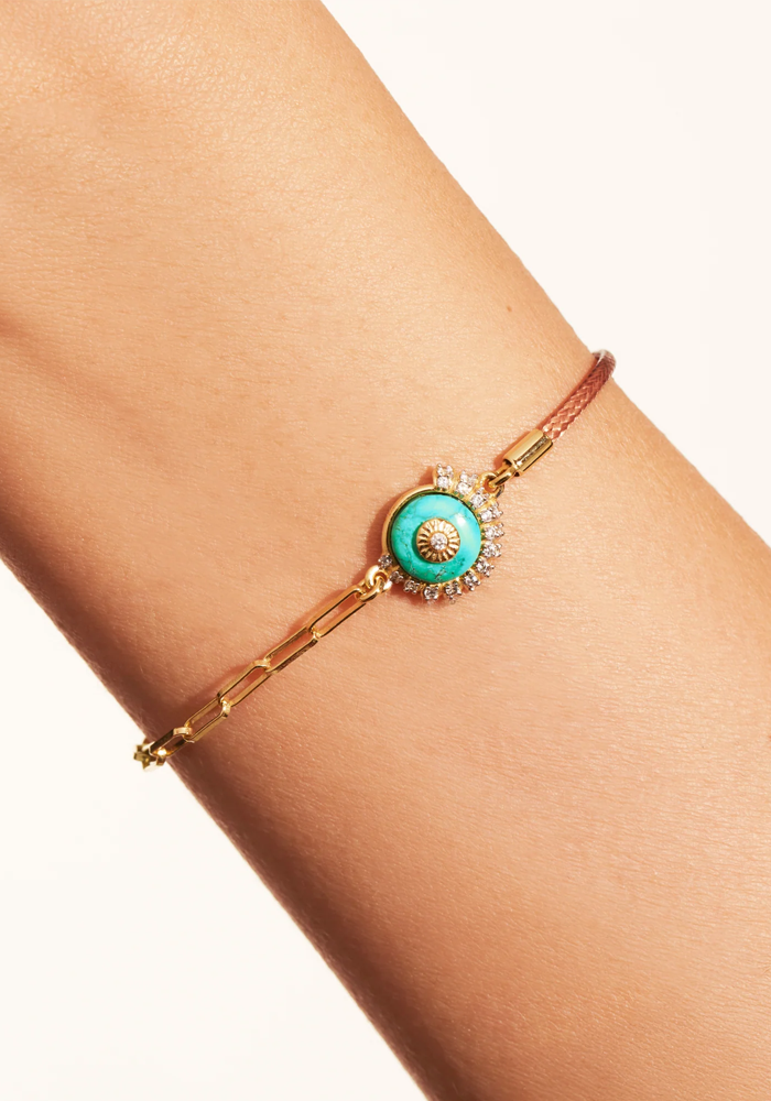 Bracelet Coquillage Cordon Beige Turquoise - Be Maad