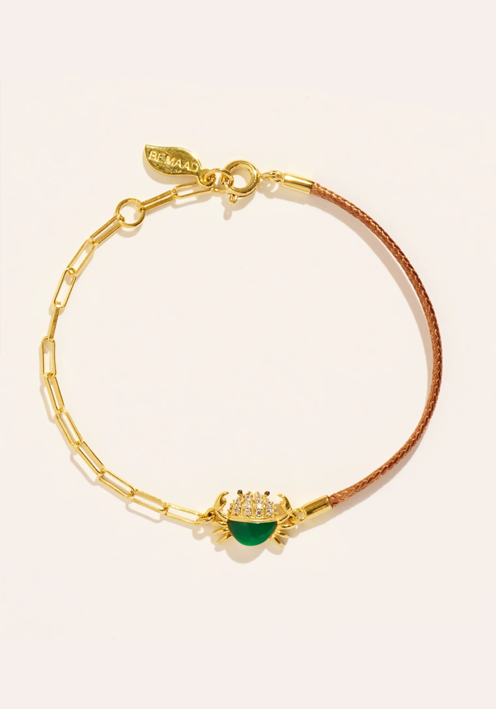 Bracelet Crabe Cordon Beige Onyx Vert - Be Maad