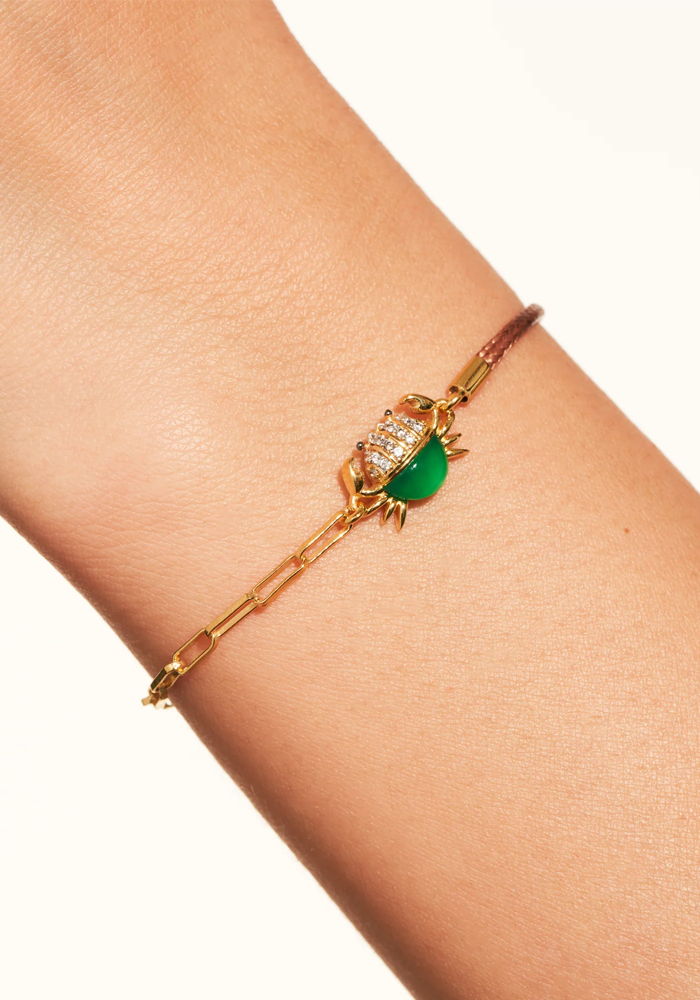 Bracelet Crabe Cordon Beige Onyx Vert - Be Maad