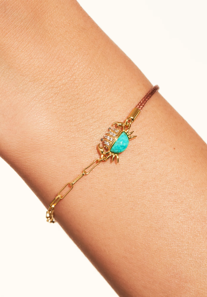 Bracelet Crabe Cordon Beige Turquoise - Be Maad