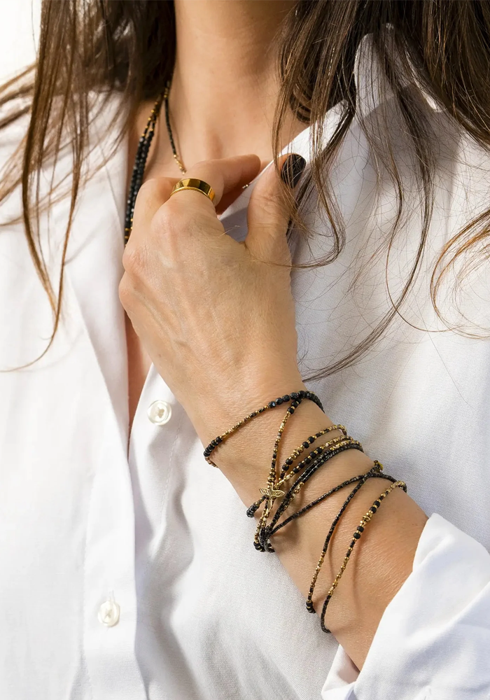 Bracelet 6 Tours Ou Sautoir Eagle Slim Noir Rock - Têtes Blondes