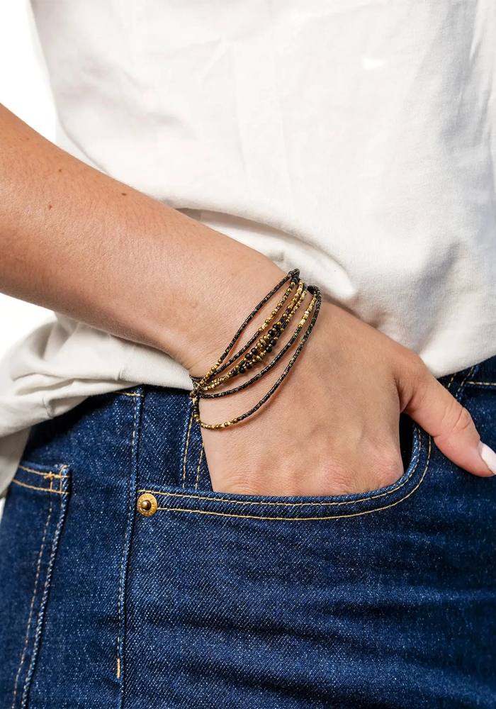 Bracelet 6 Tours Ou Sautoir Eagle Slim Noir Rock - Têtes Blondes