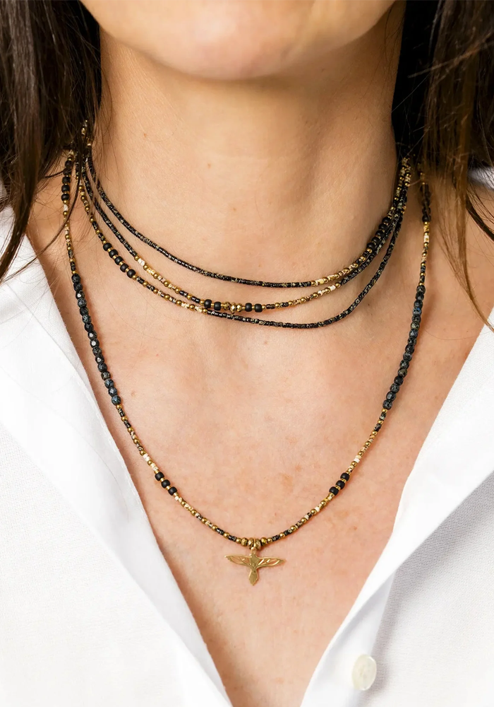 Bracelet 6 Tours Ou Sautoir Eagle Slim Noir Rock - Têtes Blondes
