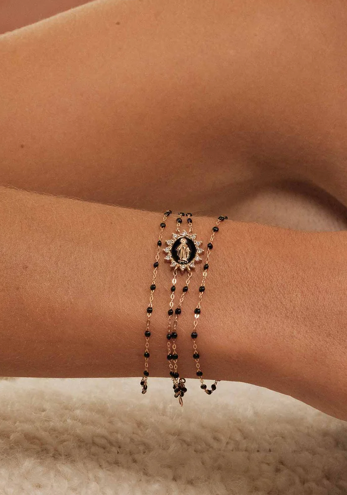Bracelet Classique Gigi Or Rose Et Résines Noires 15cm - Gigi Clozeau