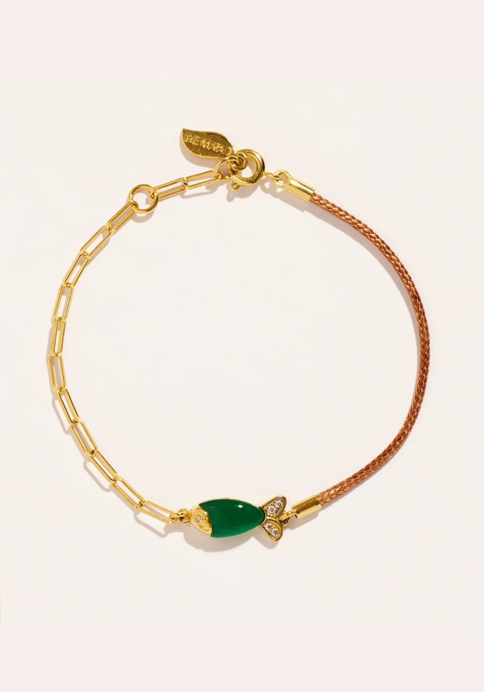 Bracelet Poisson Cordon Beige Onyx Vert - Be Maad
