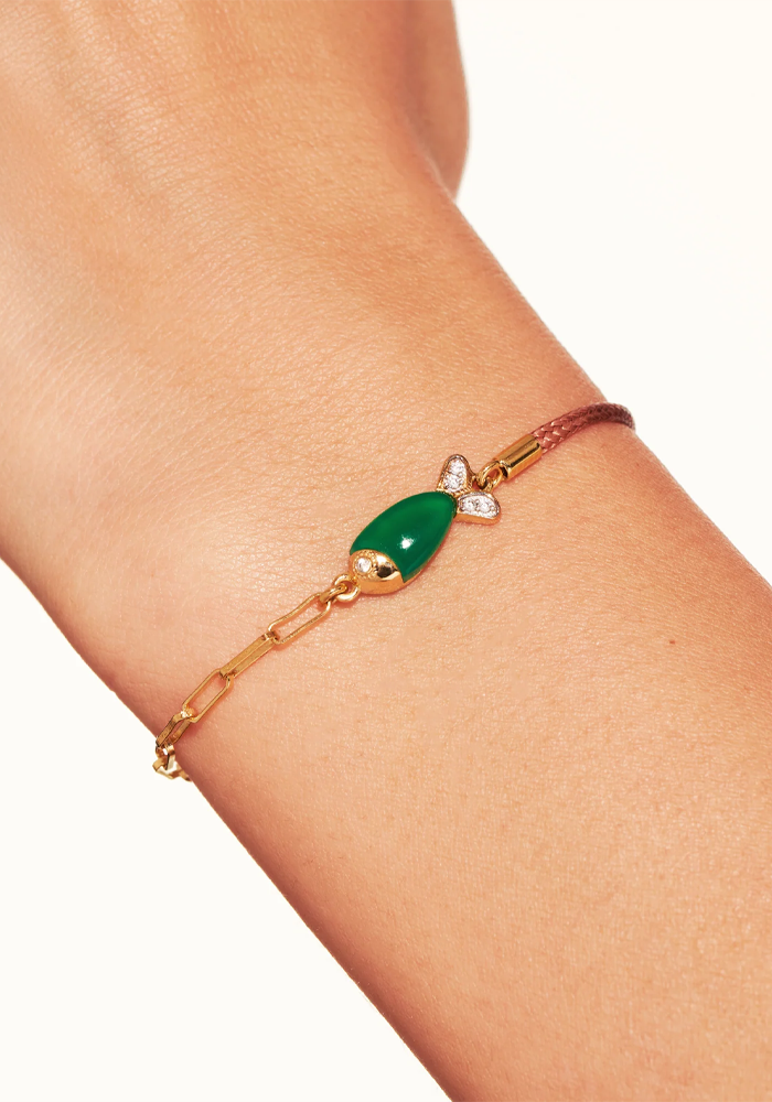Bracelet Poisson Cordon Beige Onyx Vert - Be Maad