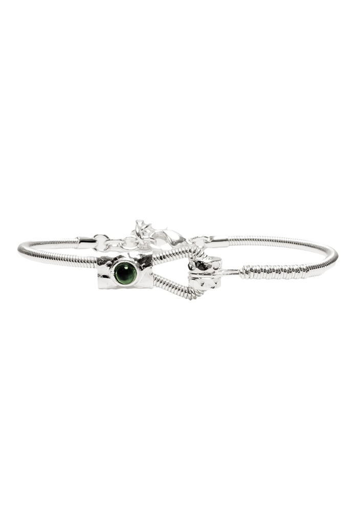 Bracelet Corde De Basse Fixation Horizontale Argent Malachite - Sing A Song