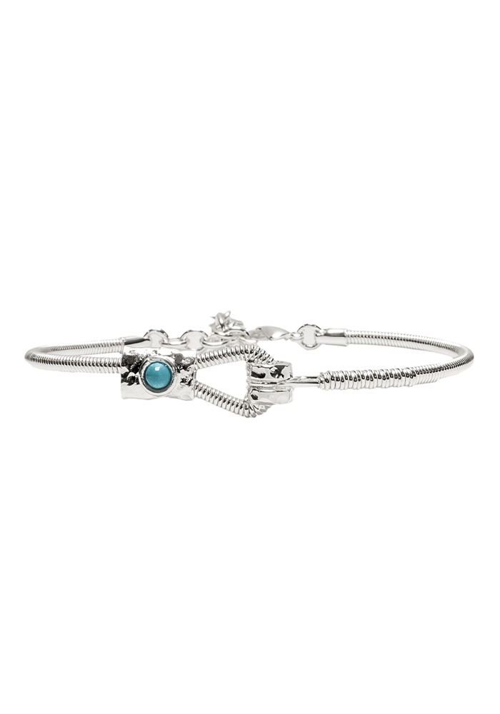 Bracelet Corde De Basse Fixation Horizontale Argent Turquoise - Sing A Song