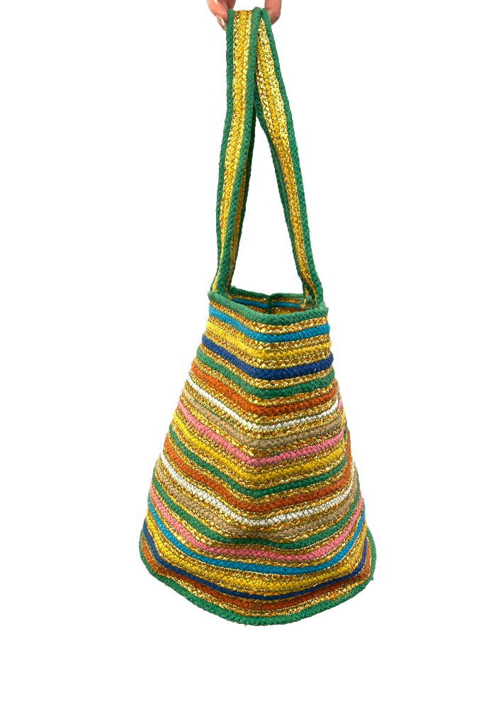 Cabas Rayé Doré, Multicolore Et Vert - Blush Sélection Maroquinerie