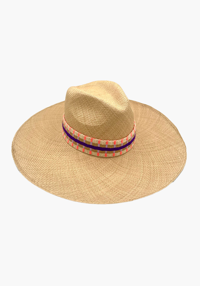 Chapeau Bords XXL Bande Violette Et Corail - Guanabana