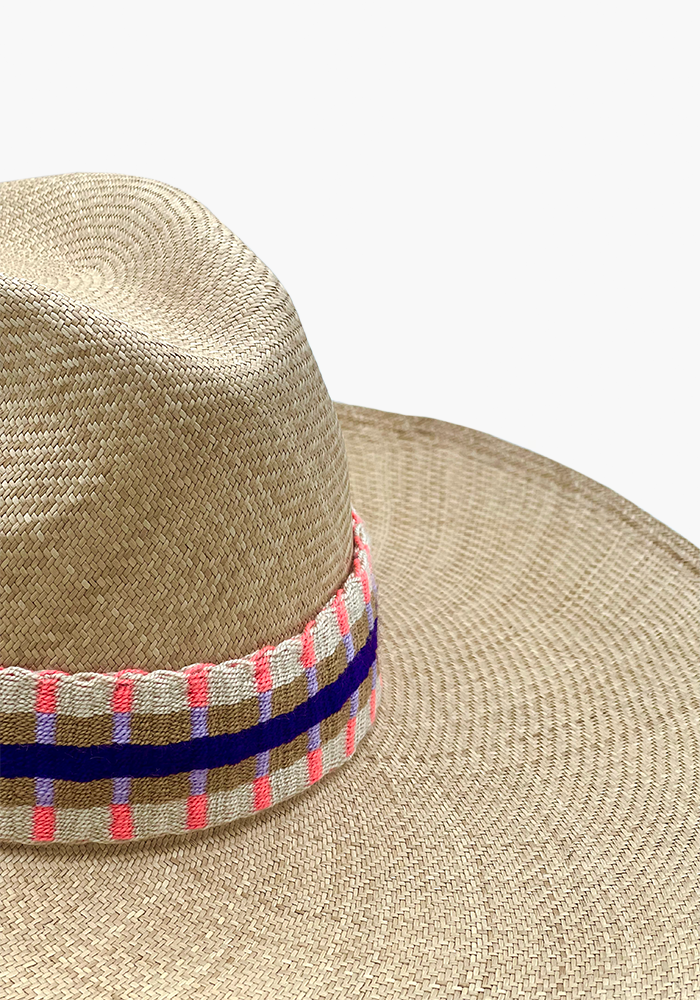 Chapeau Bords XXL Bande Violette Et Corail - Guanabana